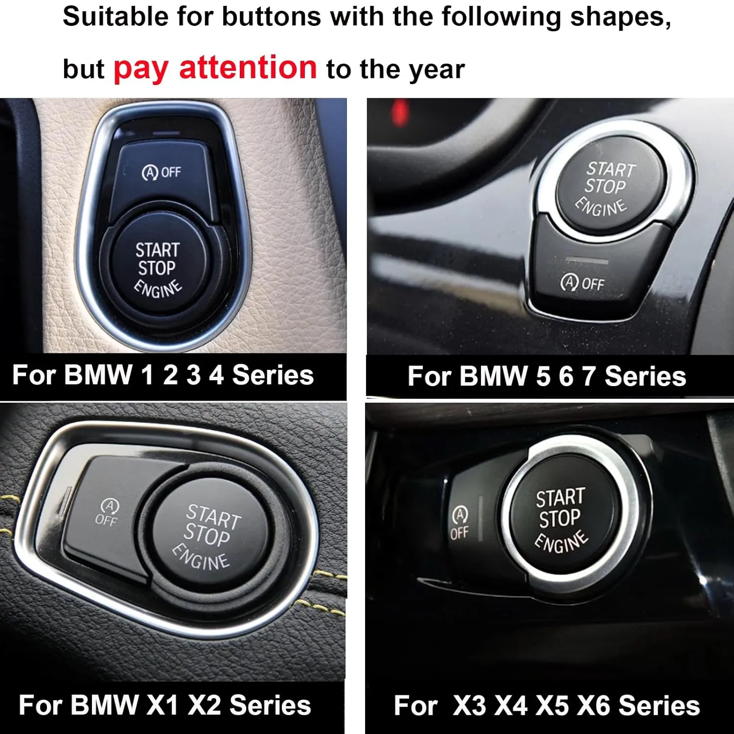 Start Stop Engine Switch Button Cover for BMW 1 2 3 5 X1 X3 X4 X5 X6 Series F Chassis F20 F21 F22 F30 F35 F10 F18 Etc with Off Button (Matte Black)