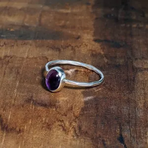 Sterling Silver Amethyst Cabochon Stacking Ring