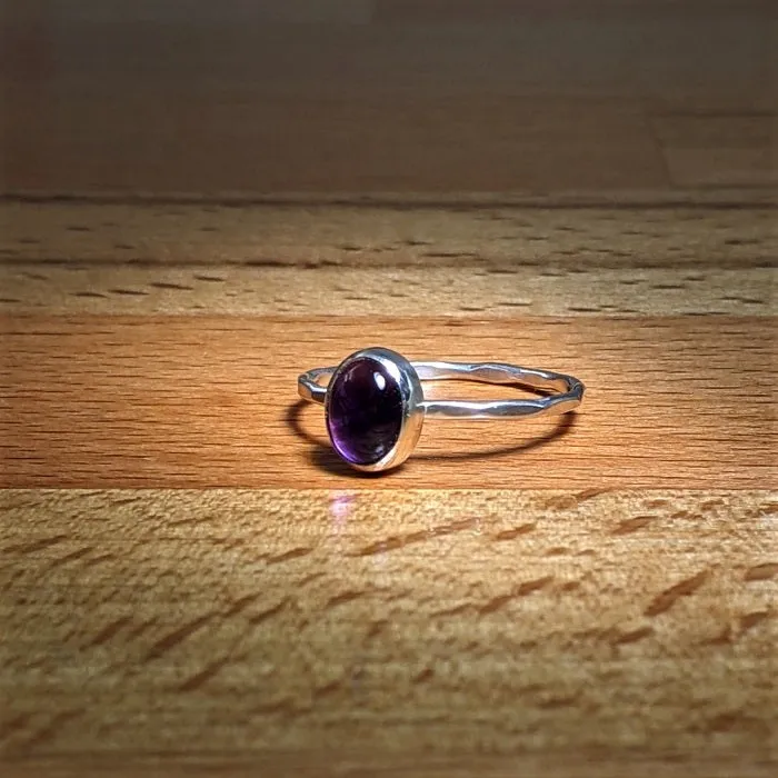 Sterling Silver Amethyst Cabochon Stacking Ring