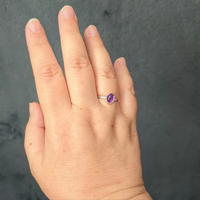 Sterling Silver Amethyst Cabochon Stacking Ring