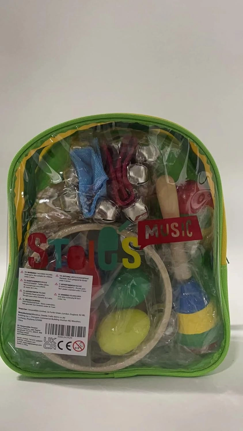 Stoie's Wooden Kids Musical Instruments for 1-5 Years Old, Baby Percussion Toys with Xylophone, Maracas, Tambourine, Durable, Safe to Play, Clear Sound, Bright Rainbow Colors, with a Storage Backpack