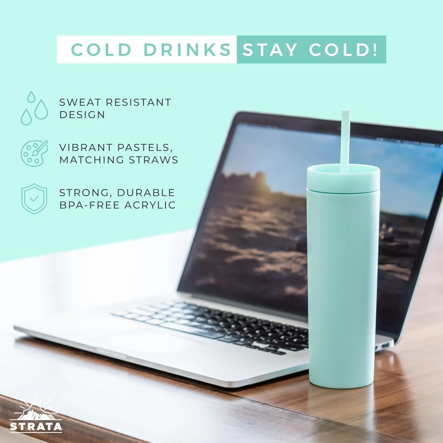 STRATA CUPS Multicolor Skinny Tumblers with Lids and Straws (12 pack) - 16oz Double Wall Acrylic Tumbler, Tall Matte Skinny Tumblers, Bulk with Free Straw Cleaner, Reusable Cups