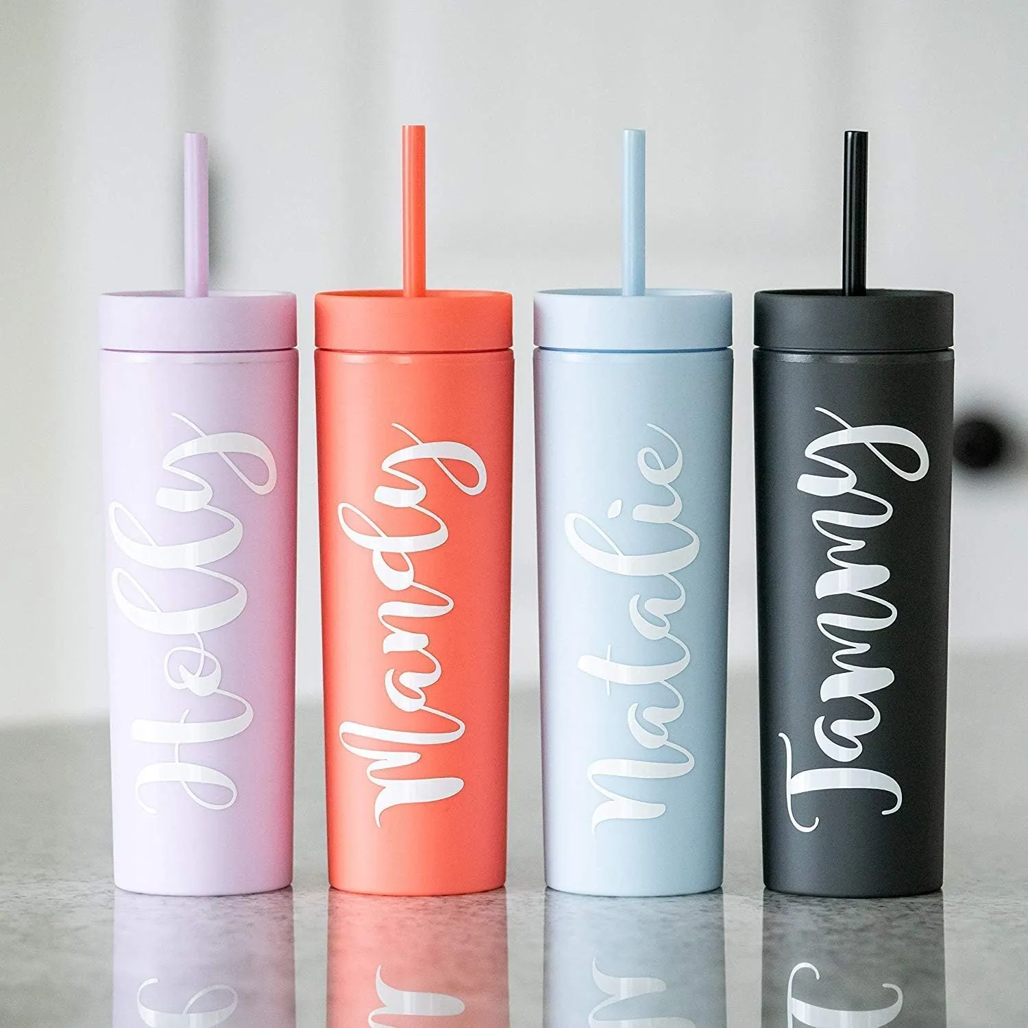 STRATA CUPS Multicolor Skinny Tumblers with Lids and Straws (12 pack) - 16oz Double Wall Acrylic Tumbler, Tall Matte Skinny Tumblers, Bulk with Free Straw Cleaner, Reusable Cups