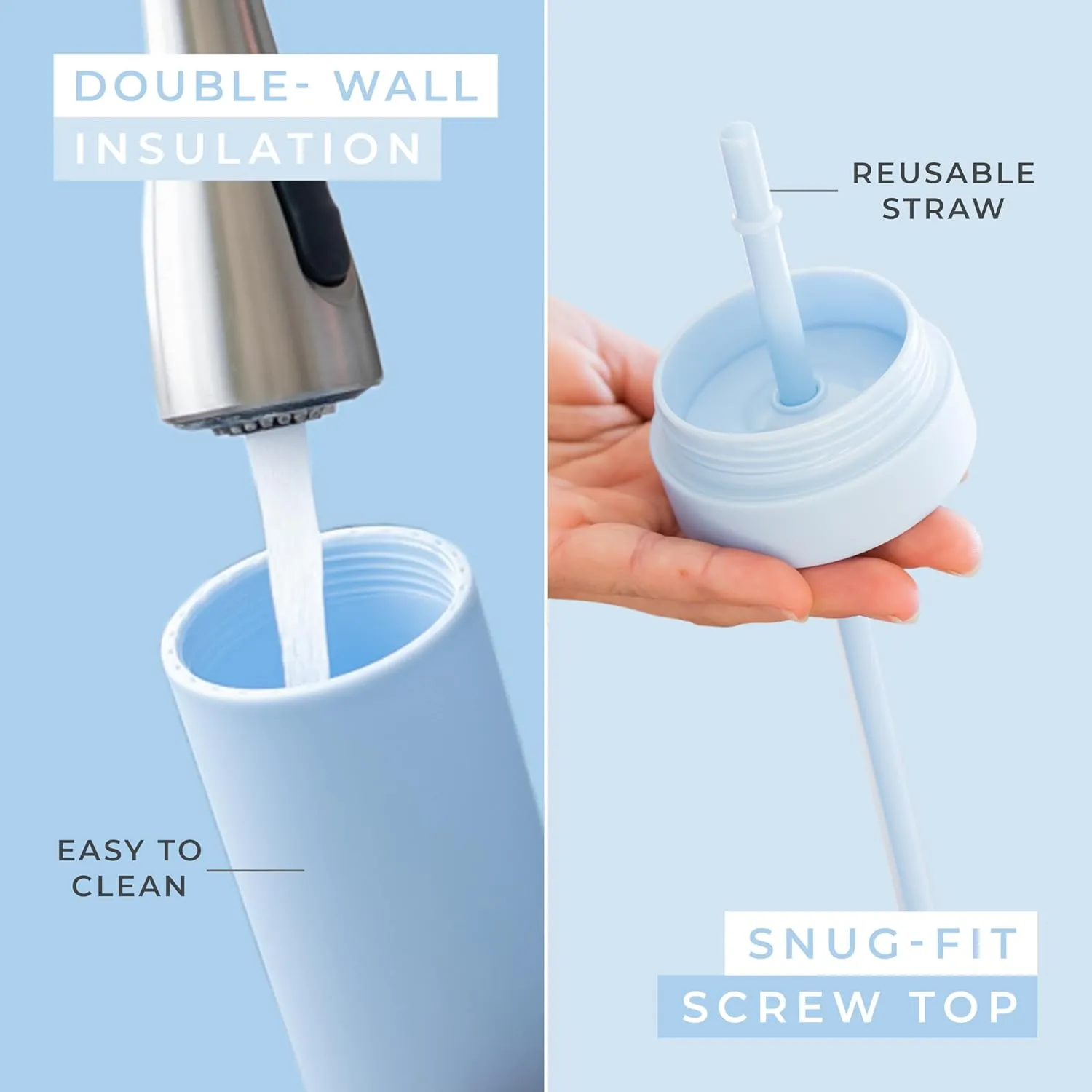 STRATA CUPS Perwinkle Skinny Tumblers with Lids and Straws (4 pack), 16oz Matte Pastel Colored Acrylic Tumblers with Lids and Straws, Double Wall Skinny Tumbler Bulk, Reusable Cup with Straw Cleaner