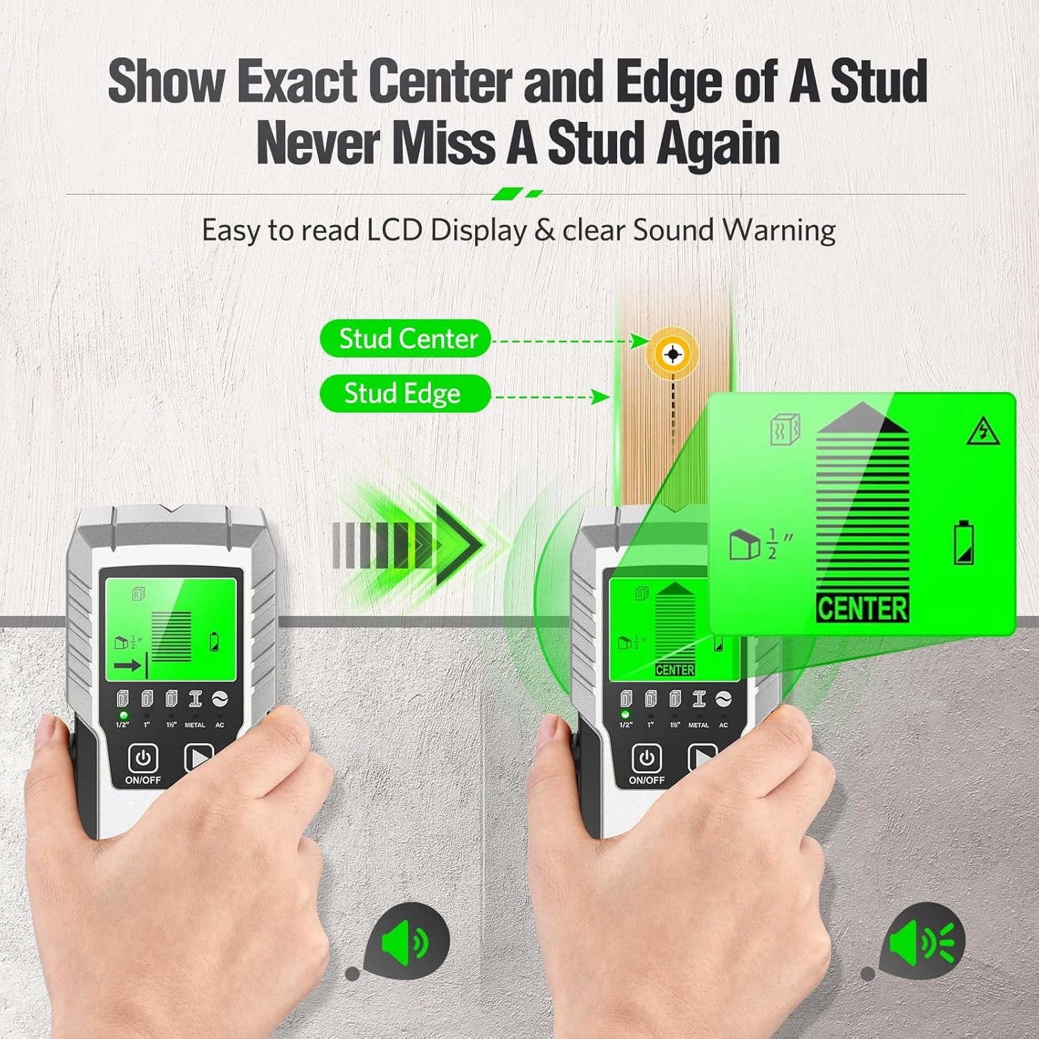 Stud Finder Wall Scanner Detector - 5 in 1 Electronic Wall Wood Metal Stud Locator Edge Center Sensor Beam for Live AC Wire Pipe Metal Lumber Joist Drywall Framing Detection (Bright silver)