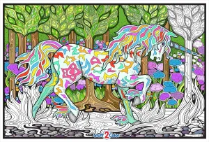Stuff2Color Forest Unicorn - 22x32.5 Giant Line Art Coloring Poster (Great for Family Time, Adults, Kids, Classrooms, Care Facilities and Group Activities)