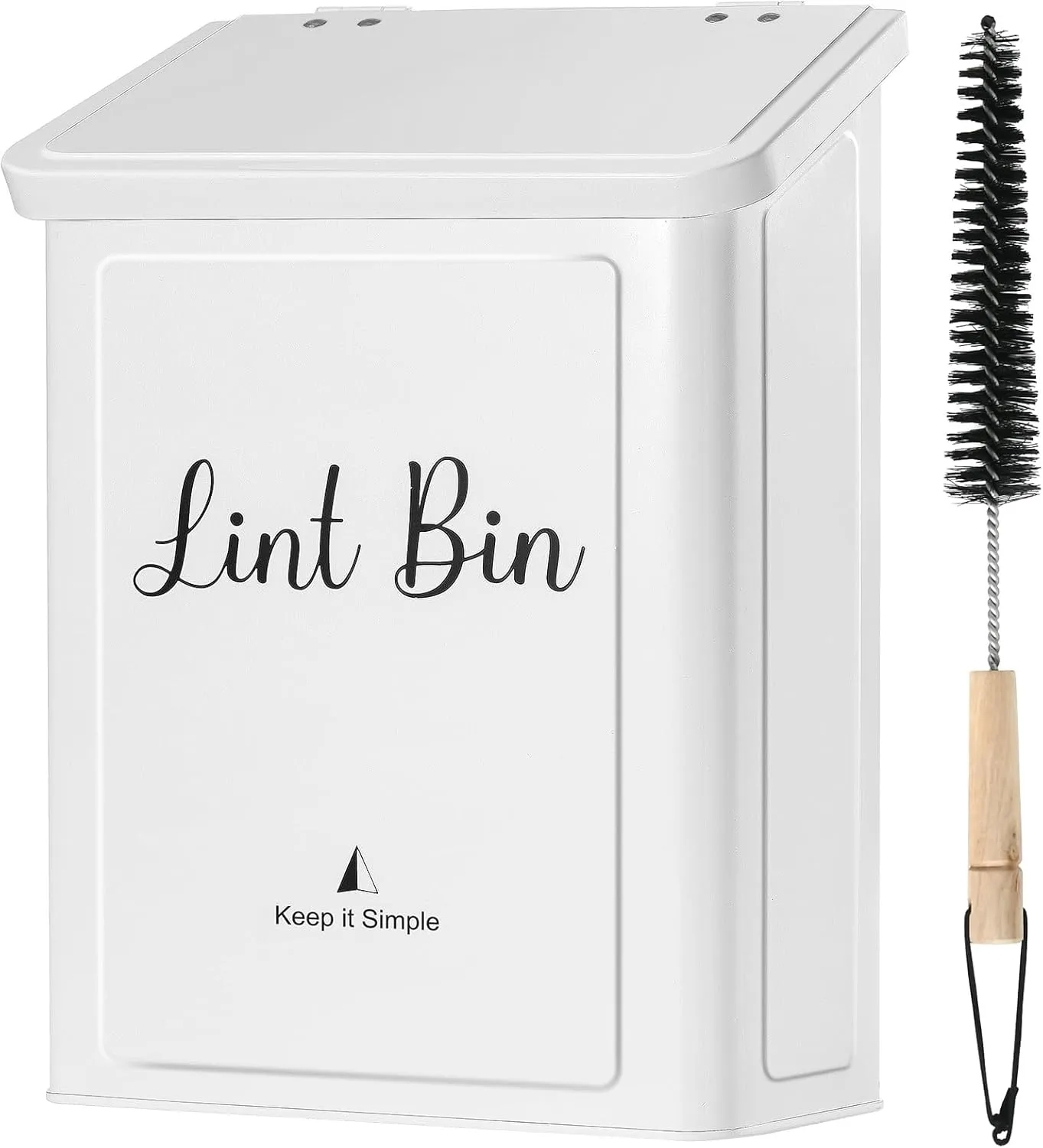 SUBEKYU Magnetic Lint Bin for Laundry Room, Wall Mounted Metal Lint Box Holder Trash Can with Lid for Dryer,Lint Basket for Laundry Room Organization,White