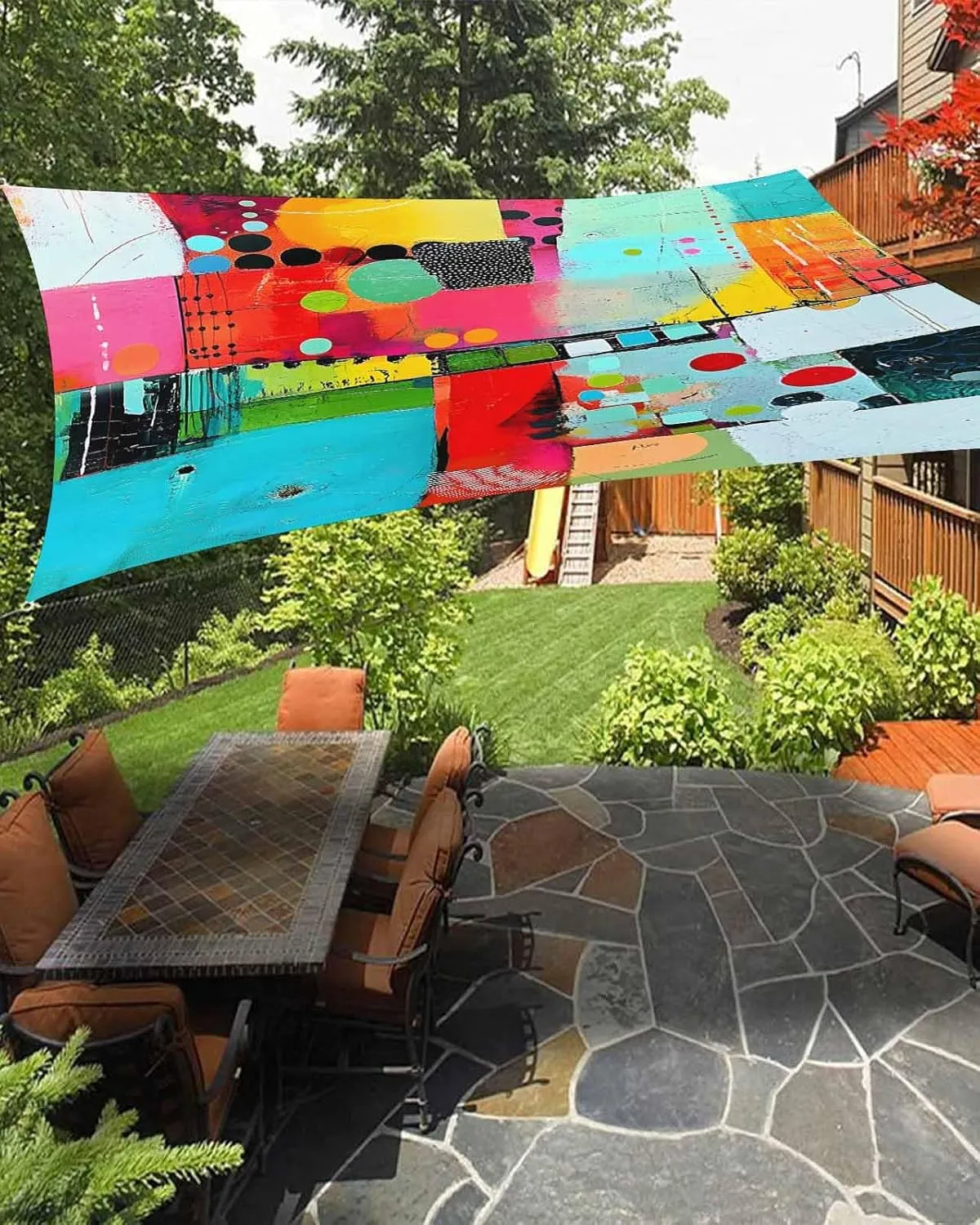 Sun Shade Sail 8'x10' Abstract Rectangle Sun Shade Sails Canopy Waterproof Painting Graffiti Outdoor Sunshades Sand UV Block Cover Shade Cloth for Patio Backyard Garden Deck Porch Lawn