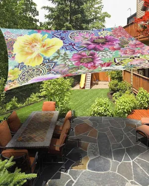 Sun Shade Sail 8'x10' Boho Floral Sun Shade Sails Canopy Waterproof Bright Flowers Blossom Bohemian Mandala Outdoor Sunshades Sand UV Block Cover Shade Cloth for Patio Yard Garden Deck Lawn