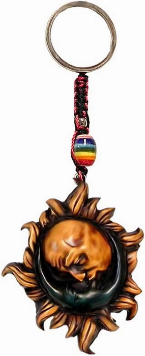 Sun and Moon Kissing Celestial 3D Figurine Keychain Multicolored Macramé Metal Ring - Handmade Gifts Boho Car Keys Bag Accessories