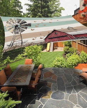 Sun Shade Sail 6.5'x10' Windmill Rectangle Sun Shade Sails Canopy Waterproof Fence Red House Butterfly Wood Outdoor Sunshades Sand UV Block Cover Shades Cloth for Patio Backyard Garden Deck Lawn