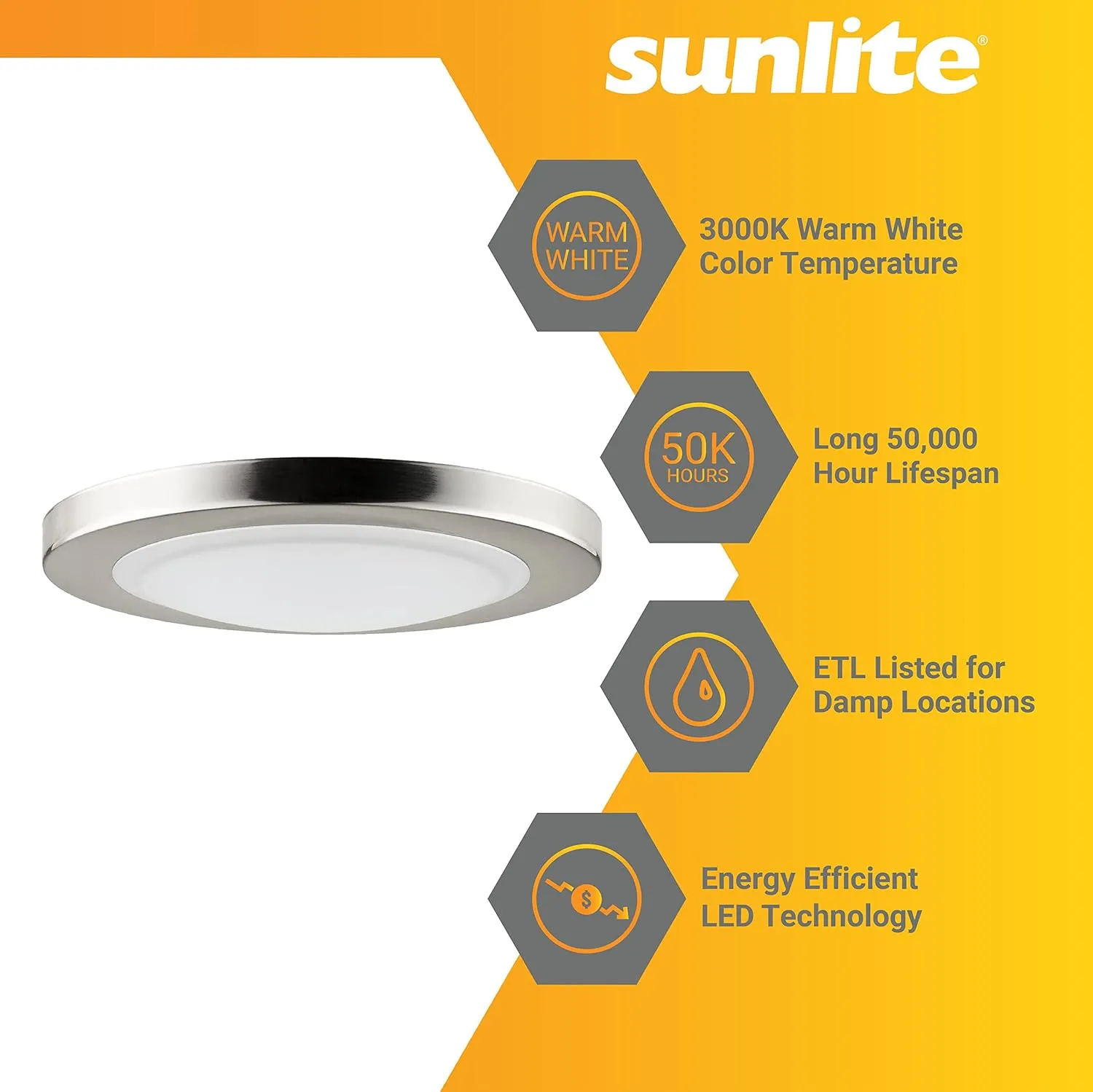 Sunlite LED Surface Mount Mini Downlight, 15 Watt, Dimmable, Brushed Nickel Finish, 30K – Warm White, ETL Listed
