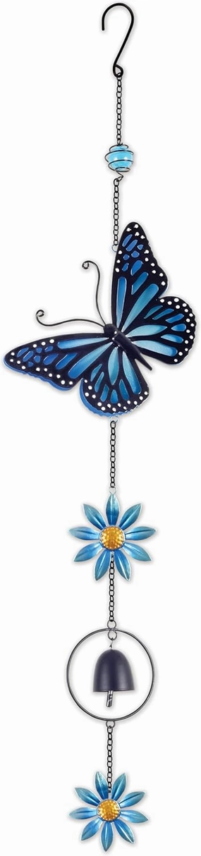 Sunset Vista Designs Weather-Resistant Butterfly Wind Bell Indoor/Outdoor Yard & Garden Chime Décor, 31-Inch, Blue