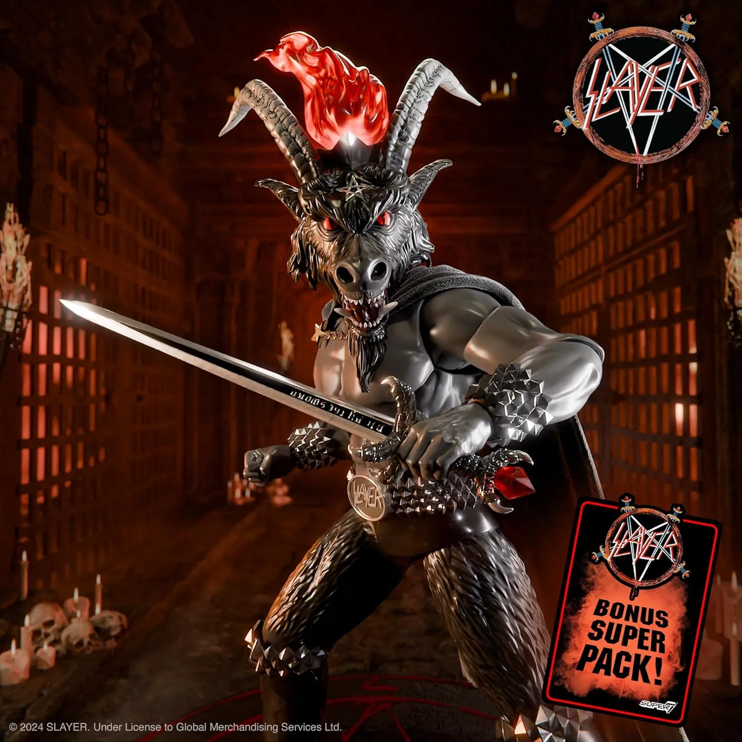 Super7 ULTIMATES! Slayer Show No Mercy Minotaur Black Magic - 7" Slayer Action Figure with Accessories Heavy Metal Collectibles