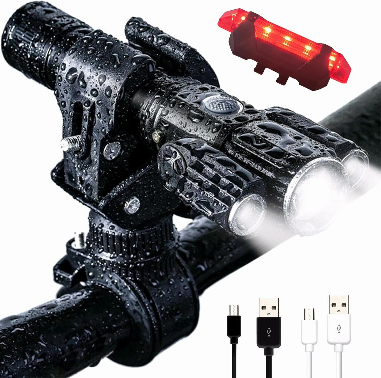 Super Bright Rechargeable Bike Light Set, 4 4 Modes,Powerful Bicycle Front Headlight and Back Taillight,18  hrs, IPX6 Waterproof Bike Lights for Night Riding, Bike Light for Road Mountain Cycling