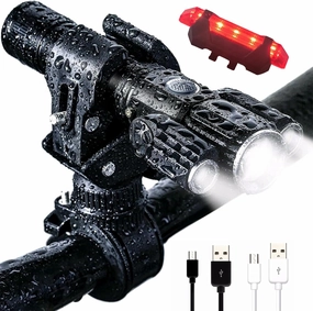 Super Bright Rechargeable Bike Light Set, 4 4 Modes,Powerful Bicycle Front Headlight and Back Taillight,18  hrs, IPX6 Waterproof Bike Lights for Night Riding, Bike Light for Road Mountain Cycling