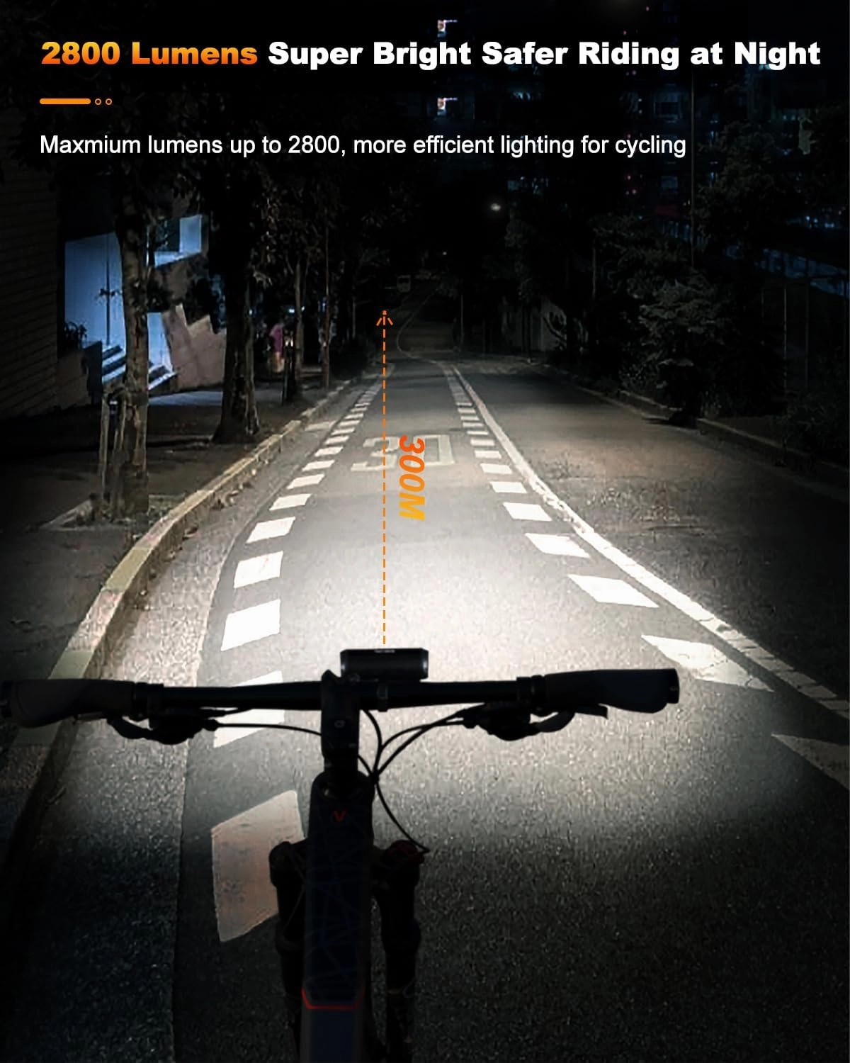 Super Bright Rechargeable Waterproof Bike Light, LED Flashlight for Mountain Road City Commuting, Black, Front