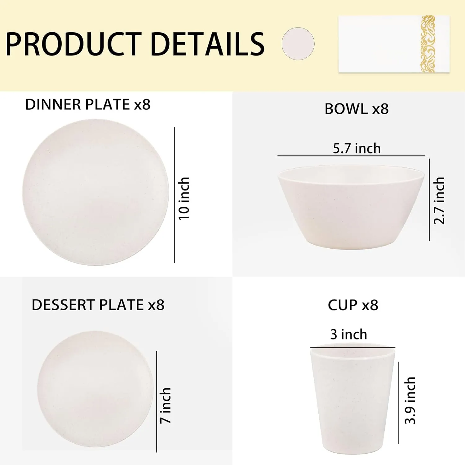 Supernal 32pcs Wheat Straw Dinnerware Sets with 25pcs Gold Napkins,Plates and Bowls Sets,Beige Plastic Dinnerware Sets Dish Set for 8,Microwave Dishwasher Safe Plates for Halloween Thanksgiving