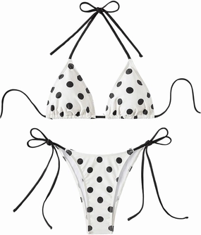 SweatyRocks Women's 2 Piece Triangle Bathing Suit Halter Top ​Tie Side Thong Bikini Swimsuits
