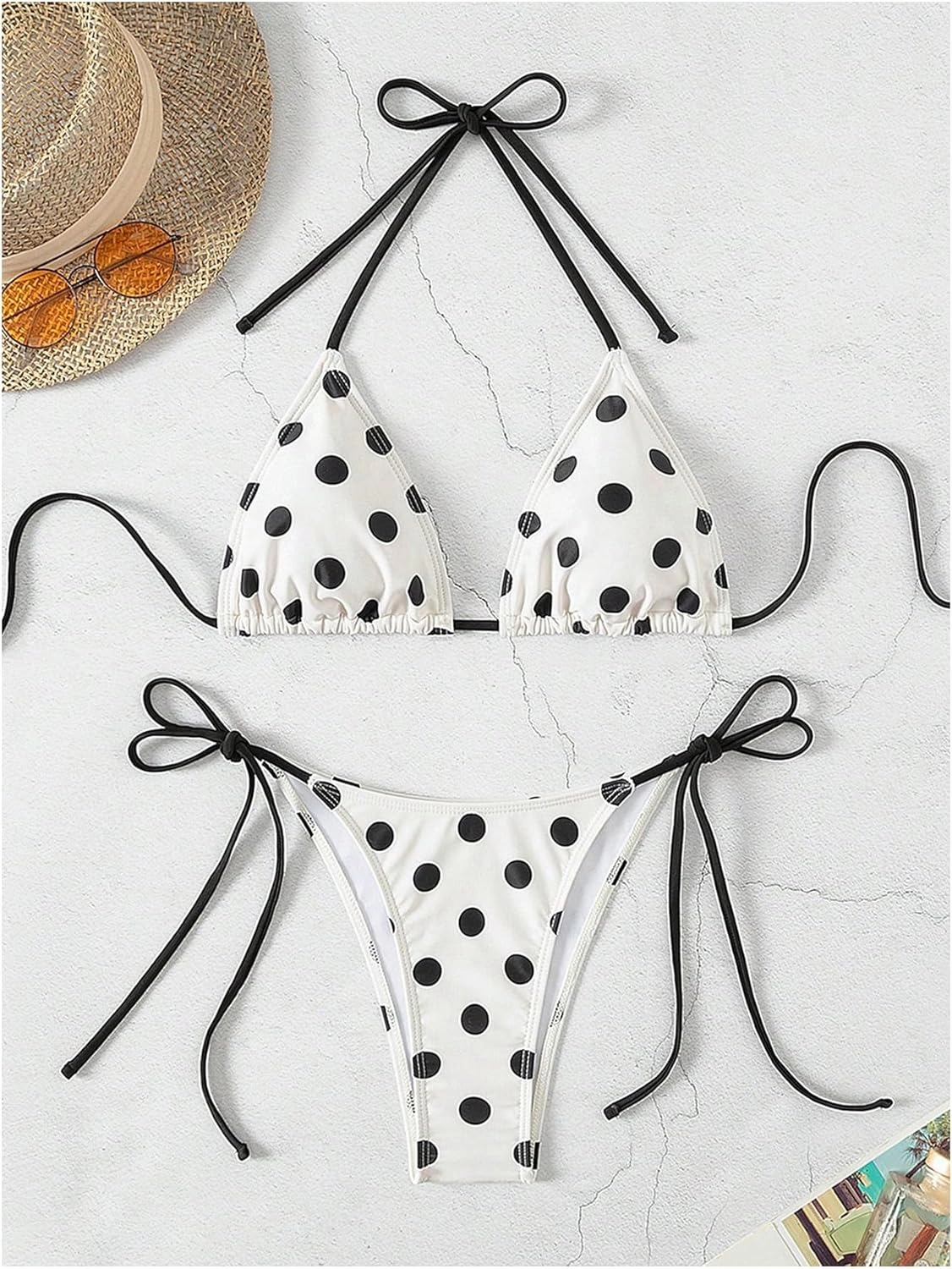 SweatyRocks Women's 2 Piece Triangle Bathing Suit Halter Top ​Tie Side Thong Bikini Swimsuits