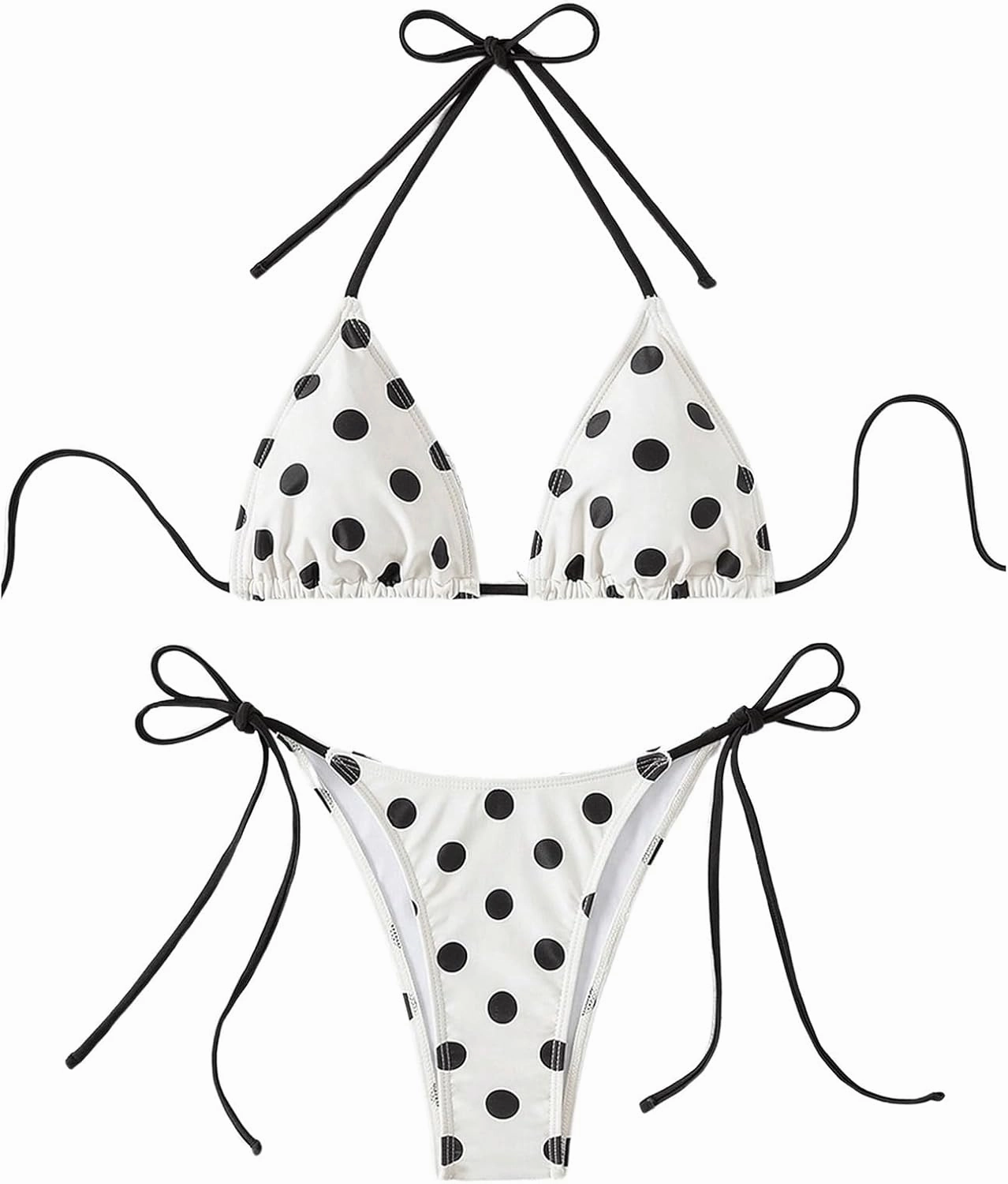 SweatyRocks Women's 2 Piece Triangle Bathing Suit Halter Top ​Tie Side Thong Bikini Swimsuits