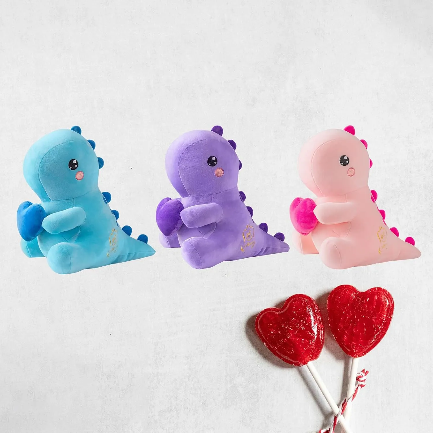 Sweet Romantic Dinosaur Stuffed Animal，Loving Soft Dino Plush Toys with Holding Heart for Valentine Day, Anniversary Birthday Gift for Her Girls Boys Girlfriend (Pink Loving Dinosaur 12 inch)