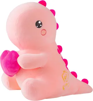 Sweet Romantic Dinosaur Stuffed Animal，Loving Soft Dino Plush Toys with Holding Heart for Valentine Day, Anniversary Birthday Gift for Her Girls Boys Girlfriend (Pink Loving Dinosaur 12 inch)