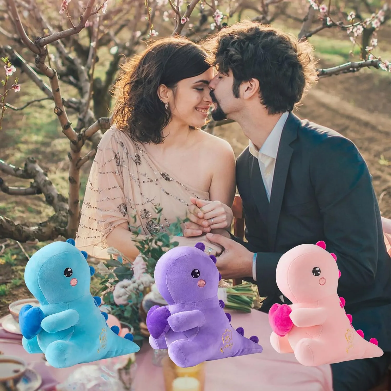 Sweet Romantic Dinosaur Stuffed Animal，Loving Soft Dino Plush Toys with Holding Heart for Valentine Day, Anniversary Birthday Gift for Her Girls Boys Girlfriend (Pink Loving Dinosaur 12 inch)
