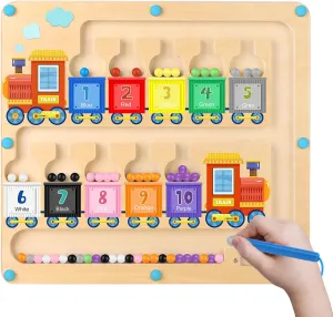 Syahro Magnetic Color and Number Maze Toy, Wooden Magnet Balls Puzzles Board, Fine Motor Skills Toddler Activities, Montessori Gift for Boys Girls 3-5 Years Old, Preschool Busy Board for Kids