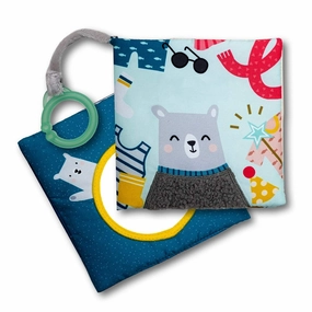 Taf Toys What Does Paul Wear Book, Interactive Soft Pages Sensory Book, Early Education Crinkle Activity Book with Textures and Baby Safe Mirror, On-The-Go Parent and Baby’s Travel Companion
