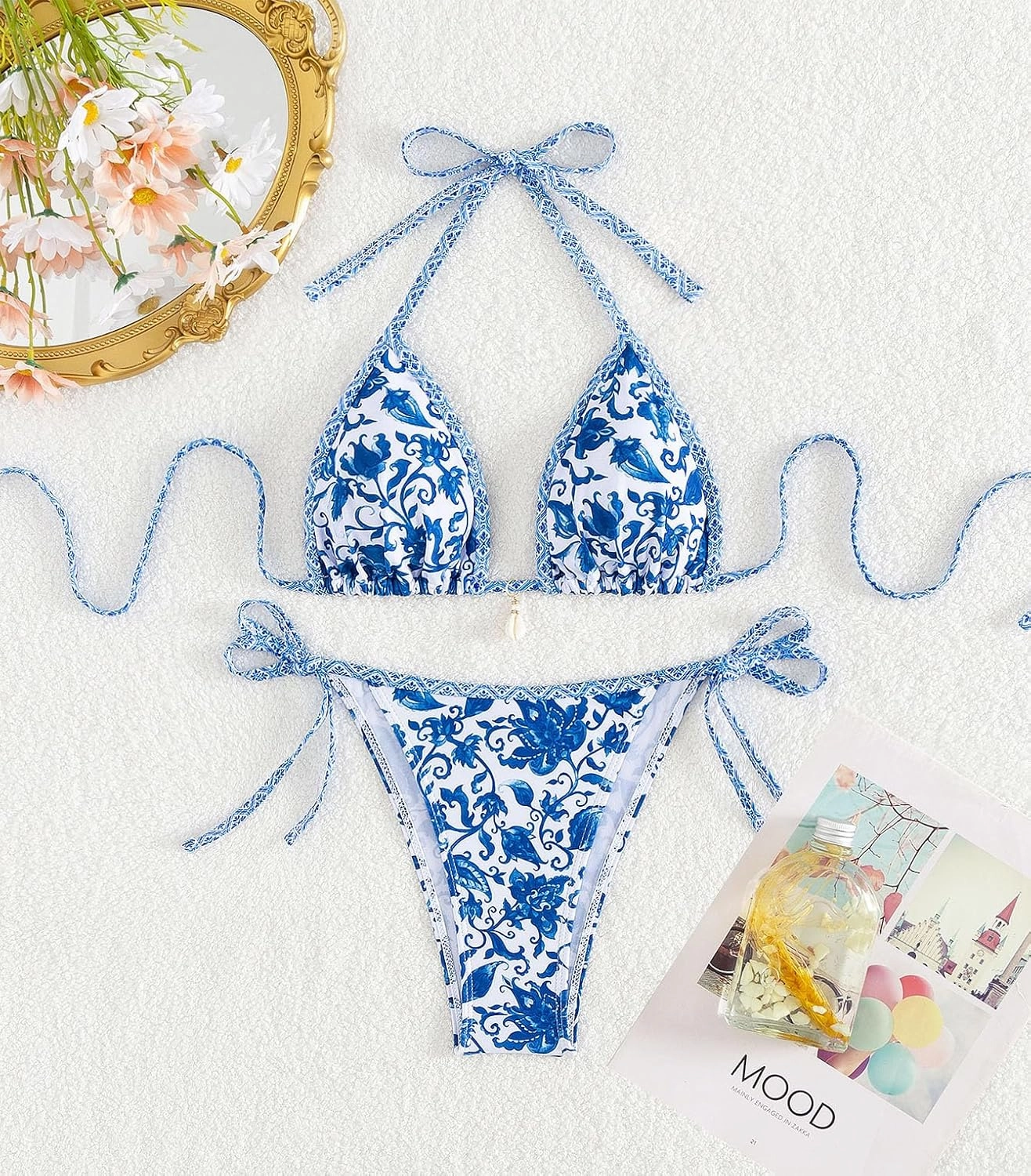 Tainehs Women's Sexy Halter Bikini Set Triangle Top String Swimwear Two Piece Swimsuits Cheeky Bathing Suit