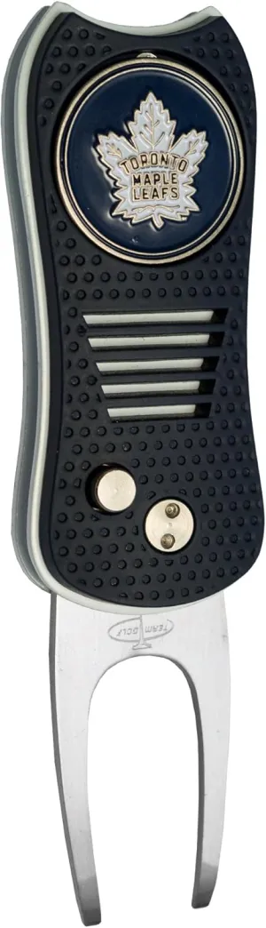 Team Golf NHL Switchblade Divot Tool with Double-Sided Magnetic Ball Marker, Features Patented Single Prong Design, Causes Less Damage to Greens, Switchblade Mechanism