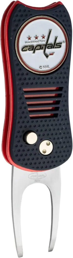 Team Golf NHL Switchblade Divot Tool with Double-Sided Magnetic Ball Marker, Features Patented Single Prong Design, Causes Less Damage to Greens, Switchblade Mechanism