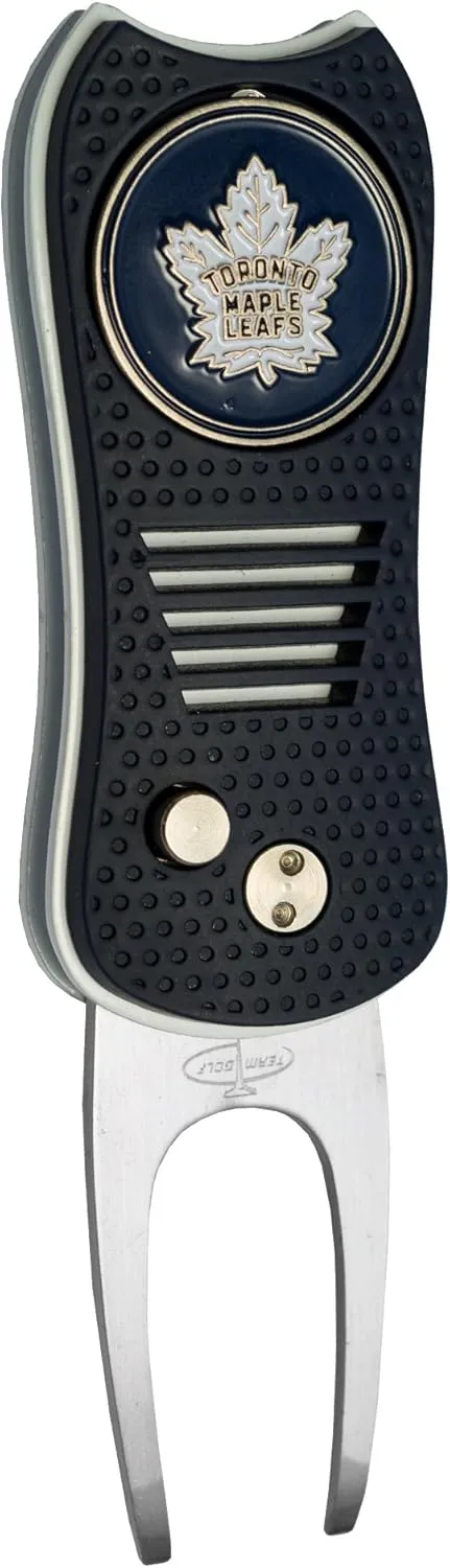 Team Golf NHL Switchblade Divot Tool with Double-Sided Magnetic Ball Marker, Features Patented Single Prong Design, Causes Less Damage to Greens, Switchblade Mechanism