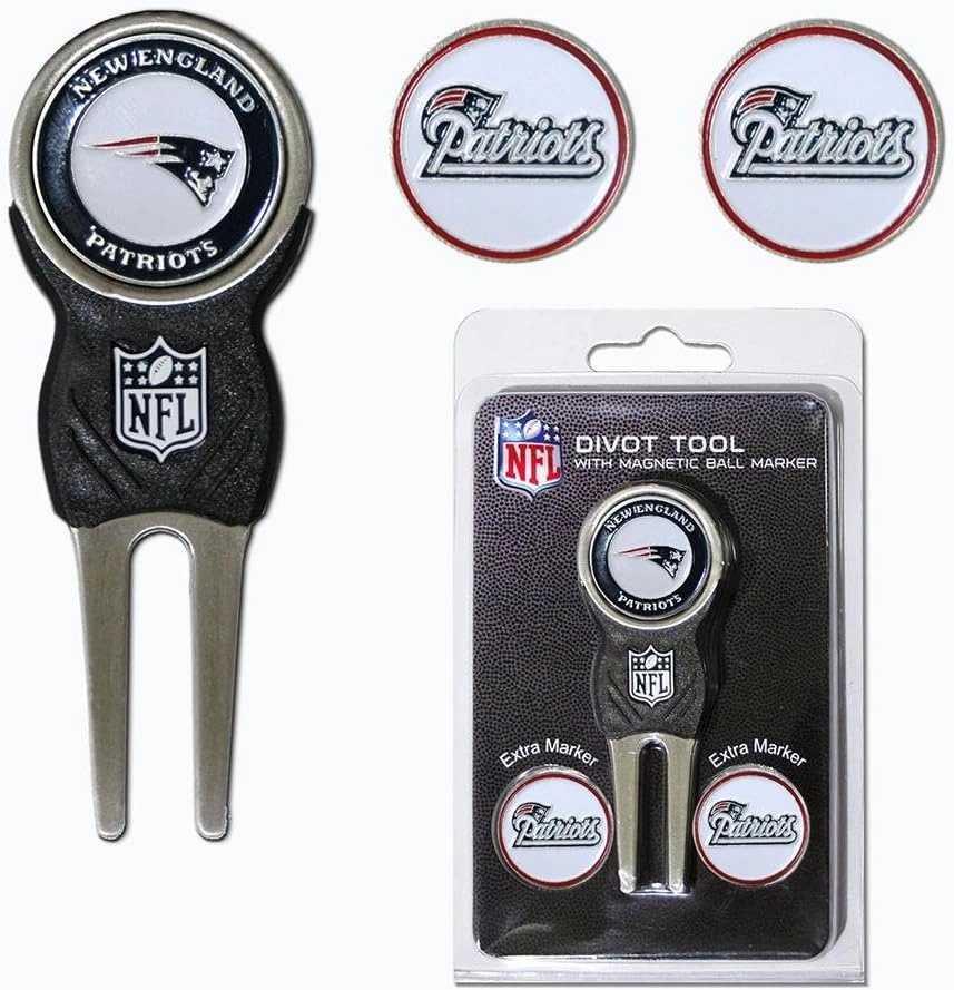 Team Golf NFL Divot Tool with 3 Golf Ball Markers Pack, Markers are Removable Magnetic Double-Sided Enamel