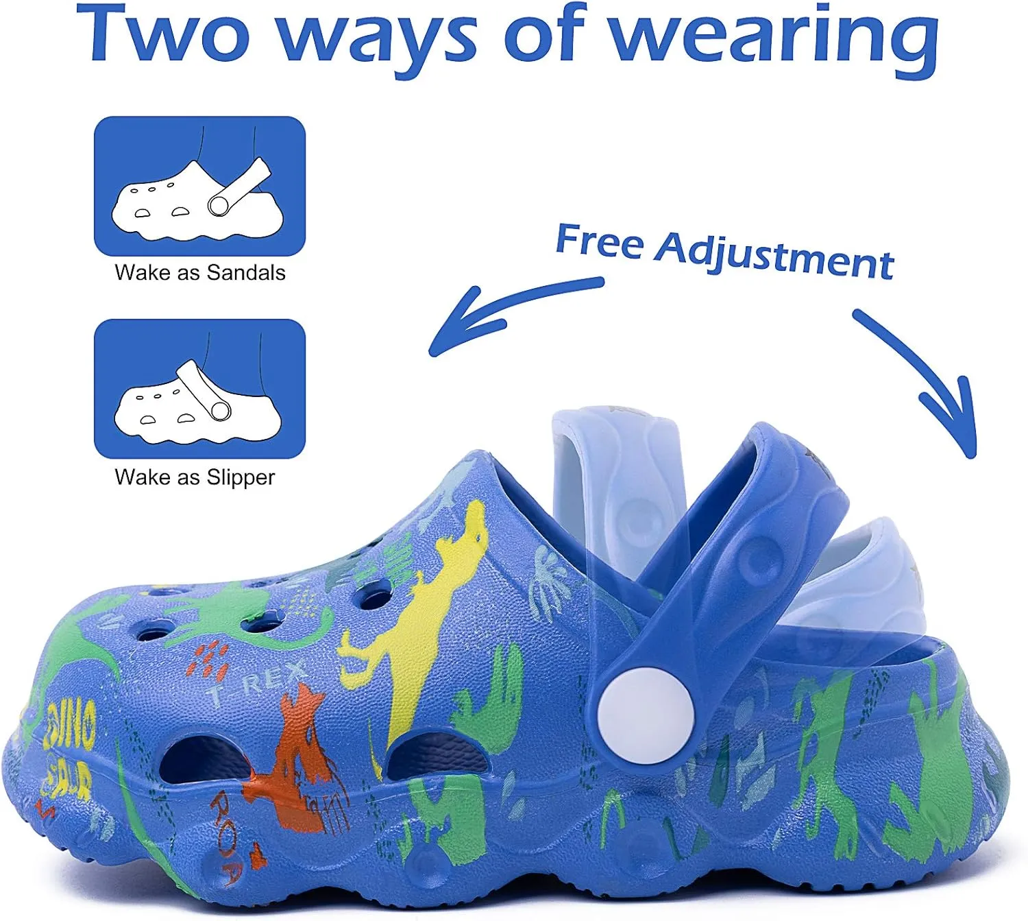 techcity Kids Dinosaur Garden Shoes Cute Cartoon Sandals Clogs Toddler Beach Pool Water Shoes Summer Slides for Boys Girls