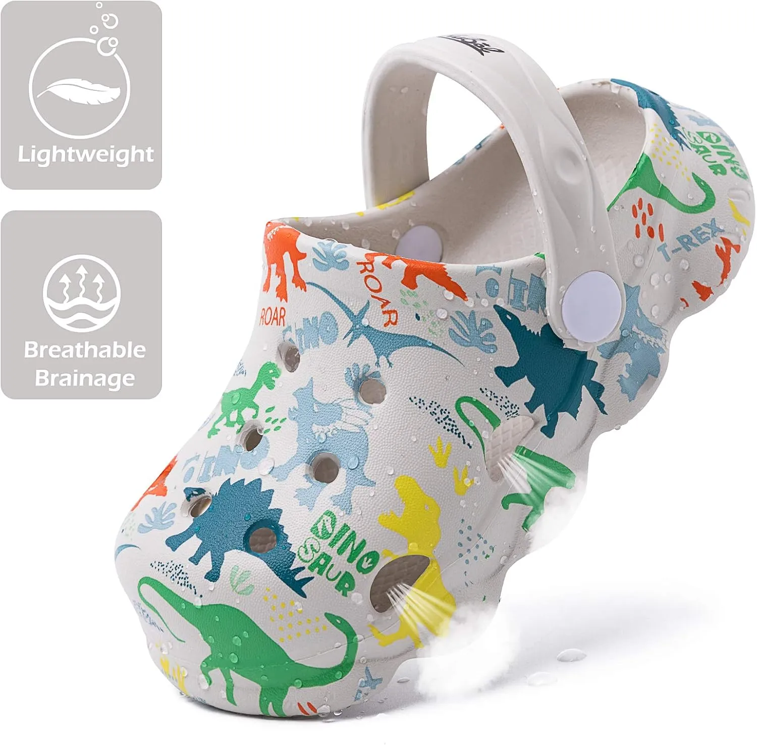 techcity Kids Dinosaur Garden Shoes Cute Cartoon Sandals Clogs Toddler Beach Pool Water Shoes Summer Slides for Boys Girls