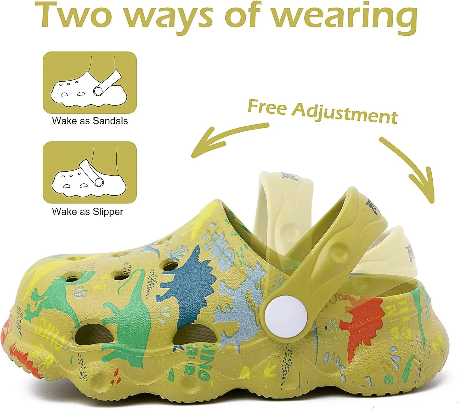 techcity Kids Dinosaur Garden Shoes Cute Cartoon Sandals Clogs Toddler Beach Pool Water Shoes Summer Slides for Boys Girls