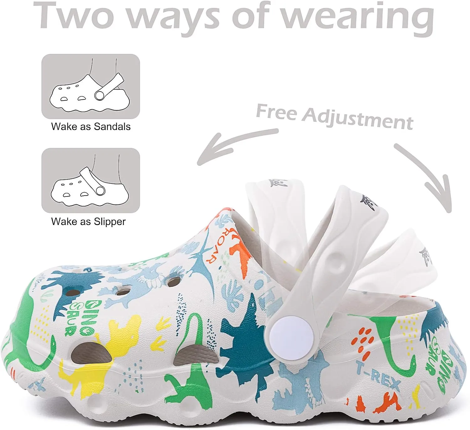 techcity Kids Dinosaur Garden Shoes Cute Cartoon Sandals Clogs Toddler Beach Pool Water Shoes Summer Slides for Boys Girls