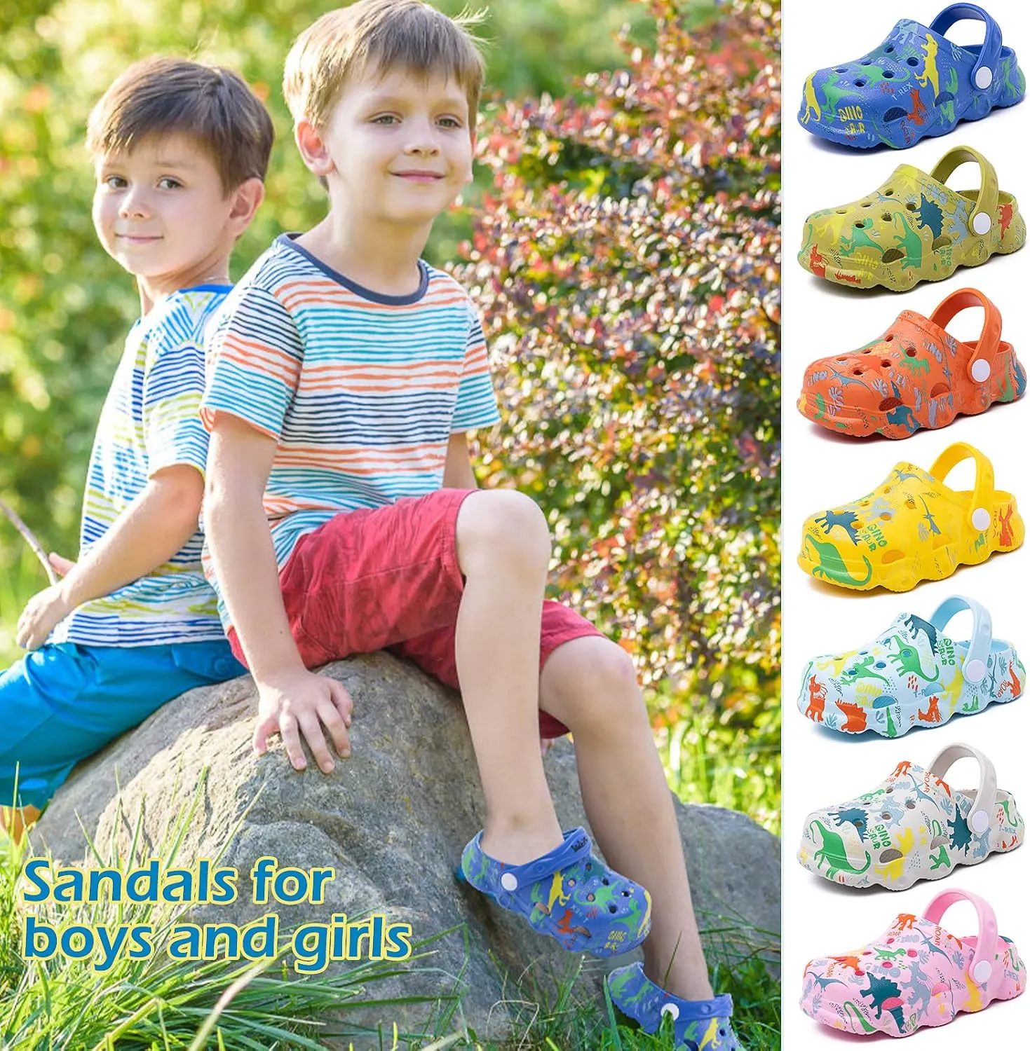 techcity Kids Dinosaur Garden Shoes Cute Cartoon Sandals Clogs Toddler Beach Pool Water Shoes Summer Slides for Boys Girls