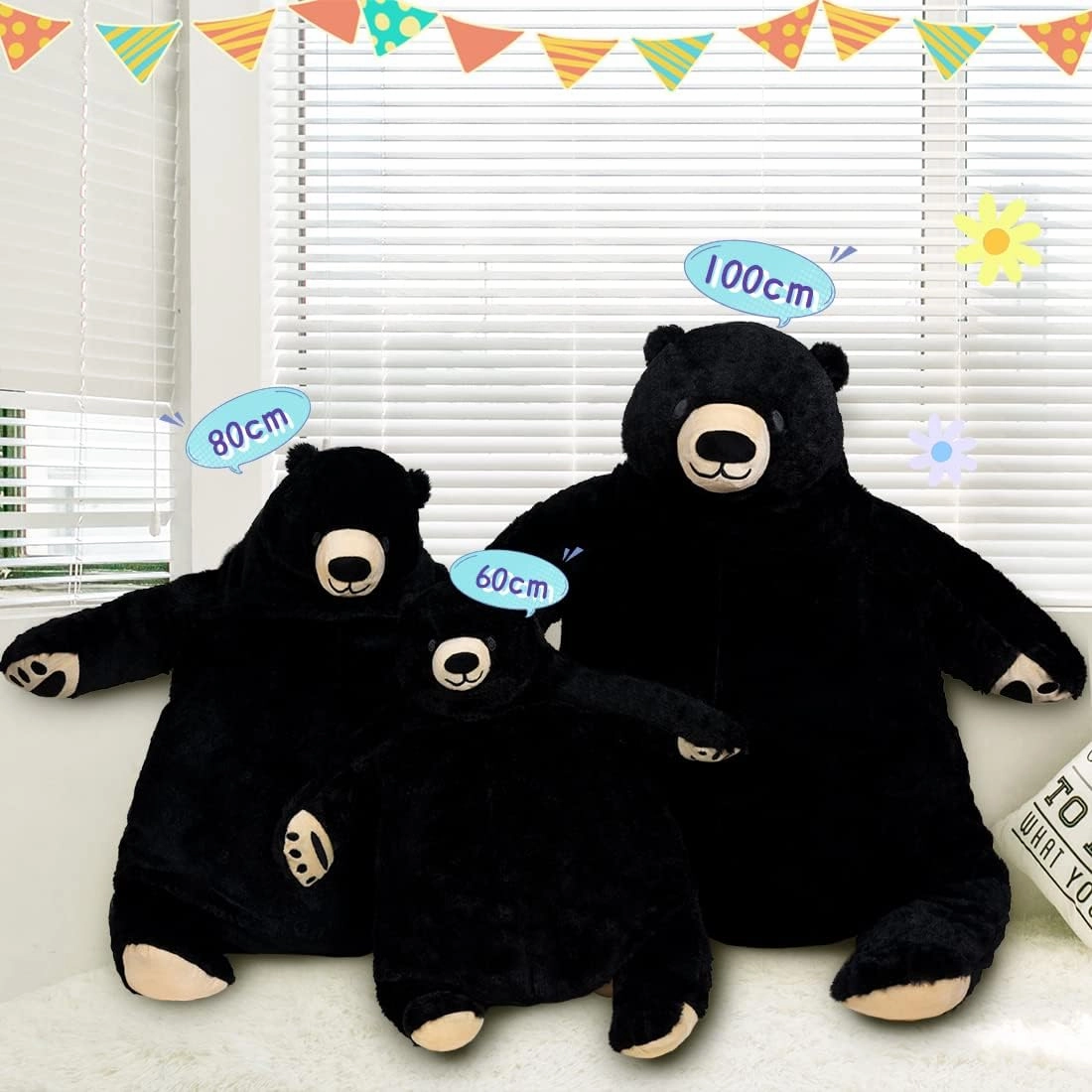 Teddy Bear Plush Toy Teddy Bear Black Stuffed Animal Doll Home Decor Birthday Gift for Girls and Boys (Black, 31.5in/80cm)