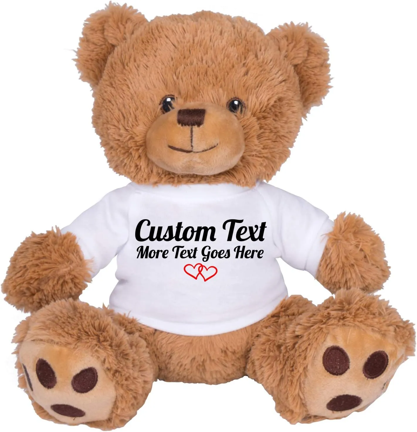 TeesAndTankYou Custom Teddy Bear 8 Inch with Custom Text, Personalized Gift for Anniversary, Graduation, Christmas, Brown Stuffed Animal White Shirt CT