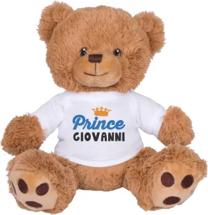 TeesAndTankYou Prince Giovanni Bear: 8 Inch Brown Teddy Bear Stuffed Animal with White Shirt