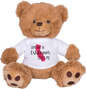 TeesAndTankYou Someone in California Loves Me Bear: 8 Inch Brown Teddy Bear Stuffed Animal with White Shirt