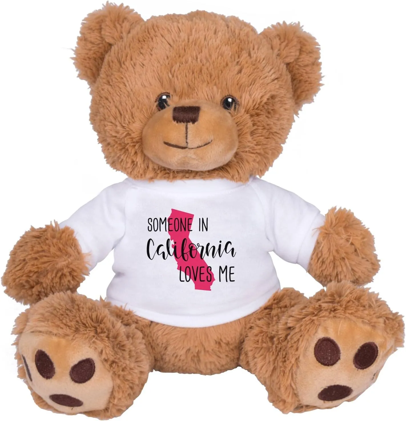 TeesAndTankYou Someone in California Loves Me Bear: 8 Inch Brown Teddy Bear Stuffed Animal with White Shirt