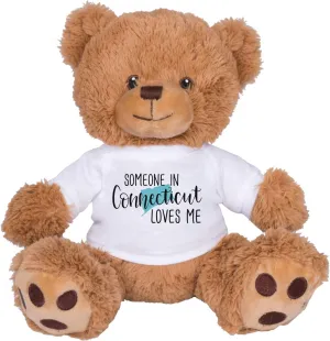 TeesAndTankYou Someone in Connecticut Loves Me Bear: 8 Inch Brown Teddy Bear Stuffed Animal with White Shirt