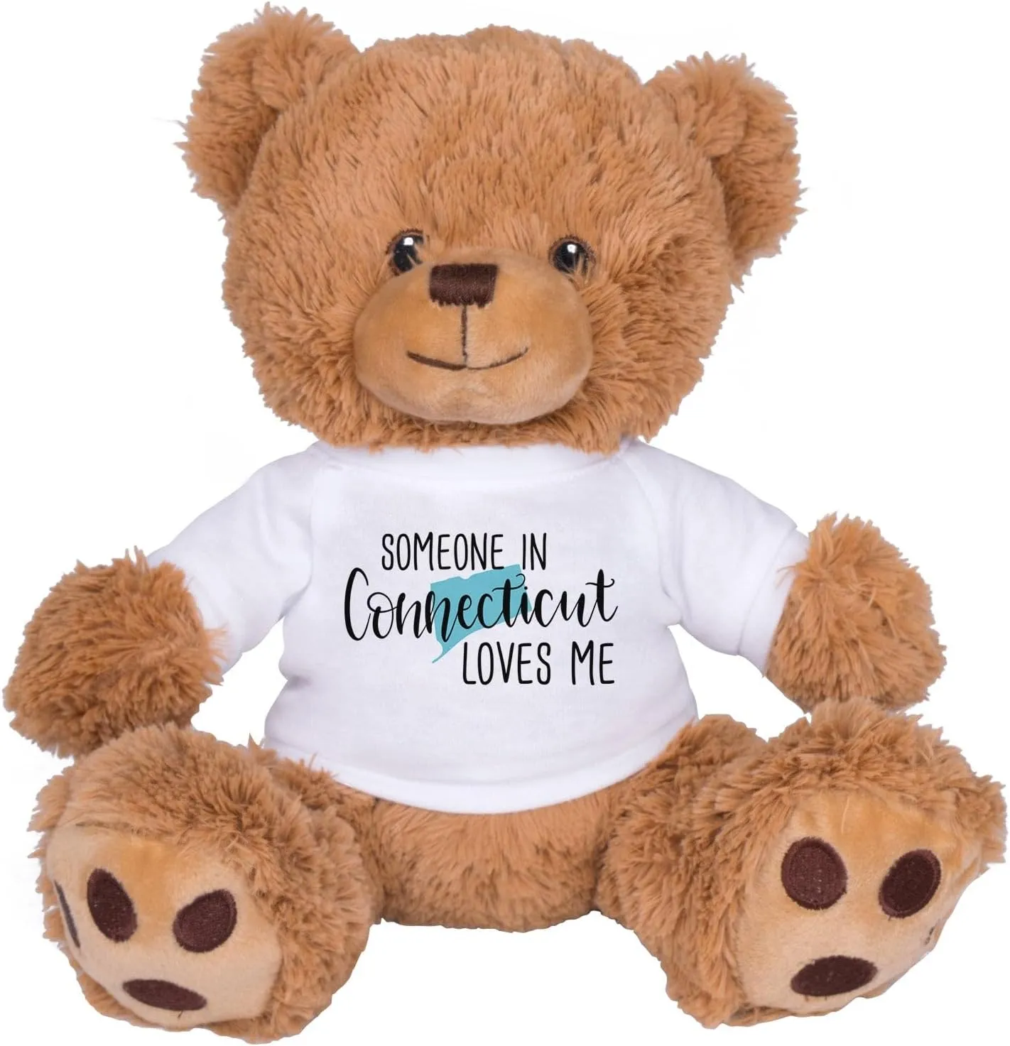 TeesAndTankYou Someone in Connecticut Loves Me Bear: 8 Inch Brown Teddy Bear Stuffed Animal with White Shirt