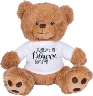 TeesAndTankYou Someone in Delaware Loves Me Bear: 8 Inch Brown Teddy Bear Stuffed Animal with White Shirt
