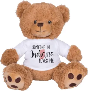 TeesAndTankYou Someone in Indiana Loves Me Bear: 8 Inch Brown Teddy Bear Stuffed Animal with White Shirt