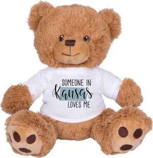 TeesAndTankYou Someone in Kansas Loves Me Bear: 8 Inch Brown Teddy Bear Stuffed Animal with White Shirt